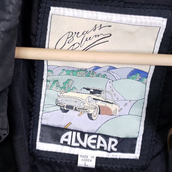 Vtg Luis Alvear "Brass Plum" Womens L Black Leather Bomber Jacket Full Zip Front - Picture 7 of 9